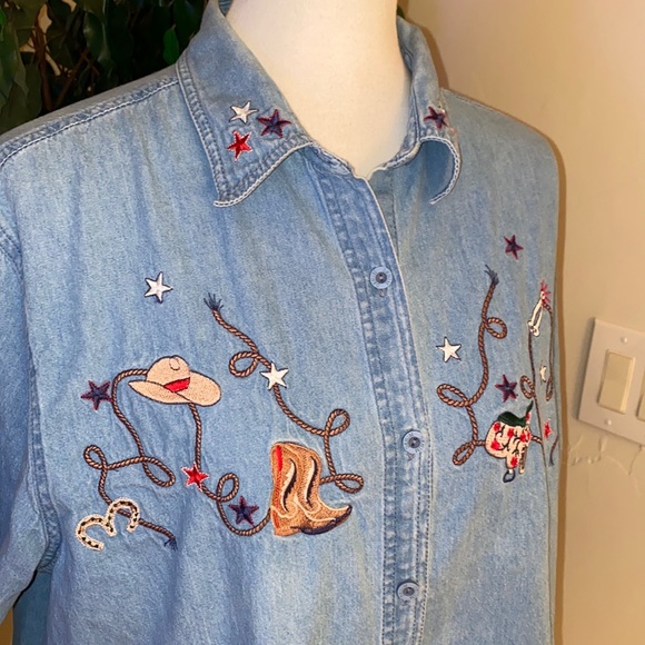 Passion-I Embroidered Button Up Western 100% Cotton Americana Shirt XL L/S Horse - Picture 3 of 11